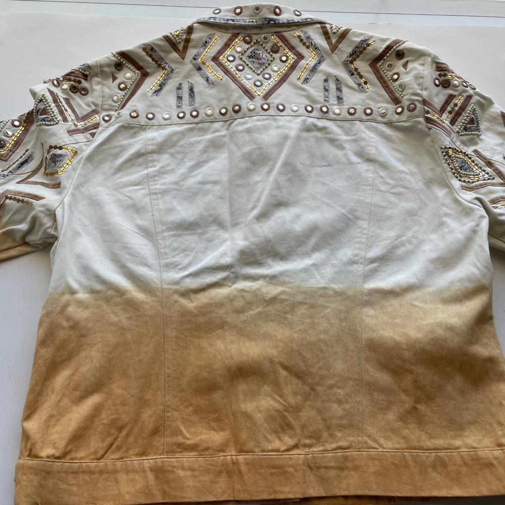 Boston Proper Embellished Jacket Western Aztec Sequin Beaded Boho Chic Denim‎ XL - Picture 10 of 13
